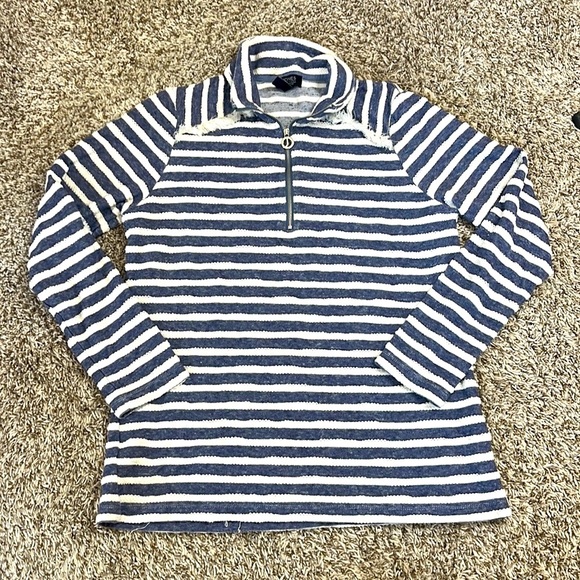 Jones New York Quarter Zip Striped Fringe Large - Picture 1 of 9